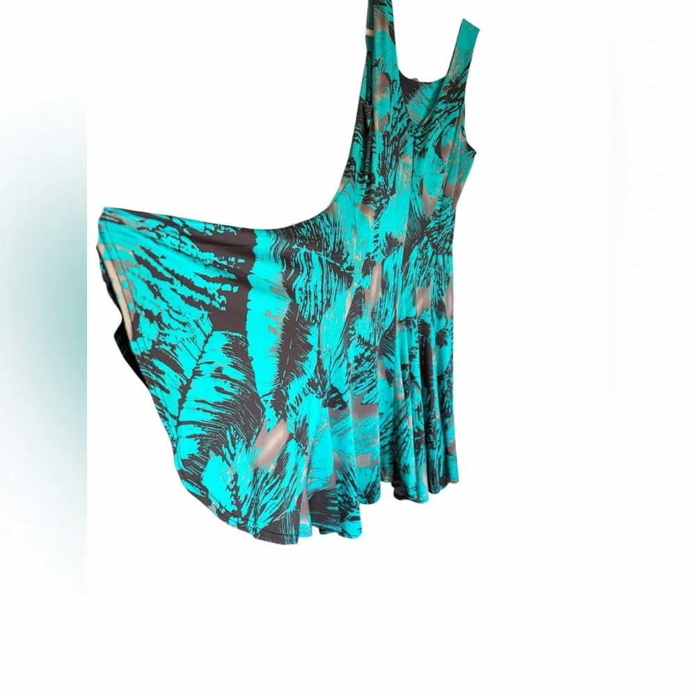 Papa Vancouver Vibrant Teal and Black Sleeveless Tropical Print Dress-Size Small - Picture 6 of 11